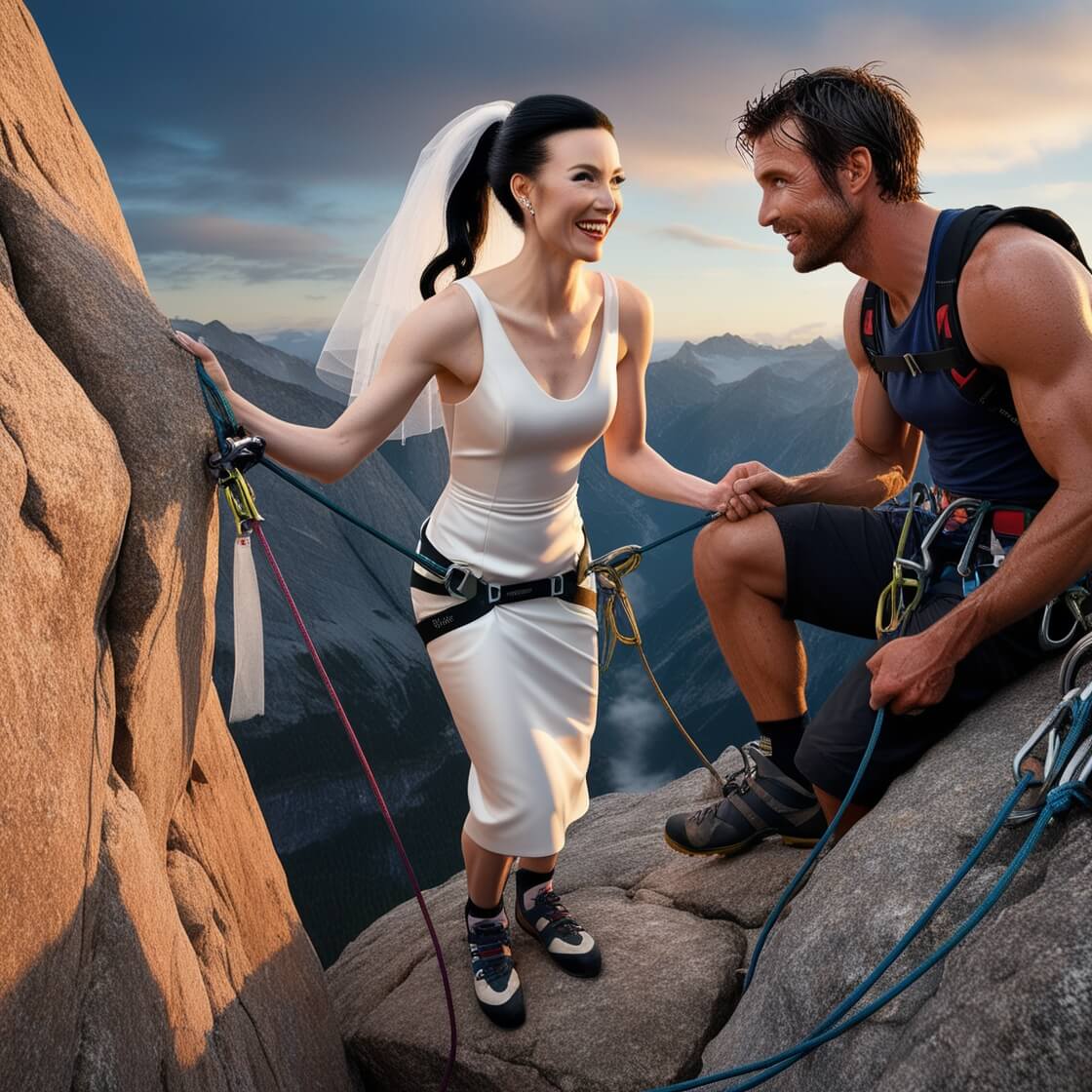 Bride and Groom Rock-Climbing